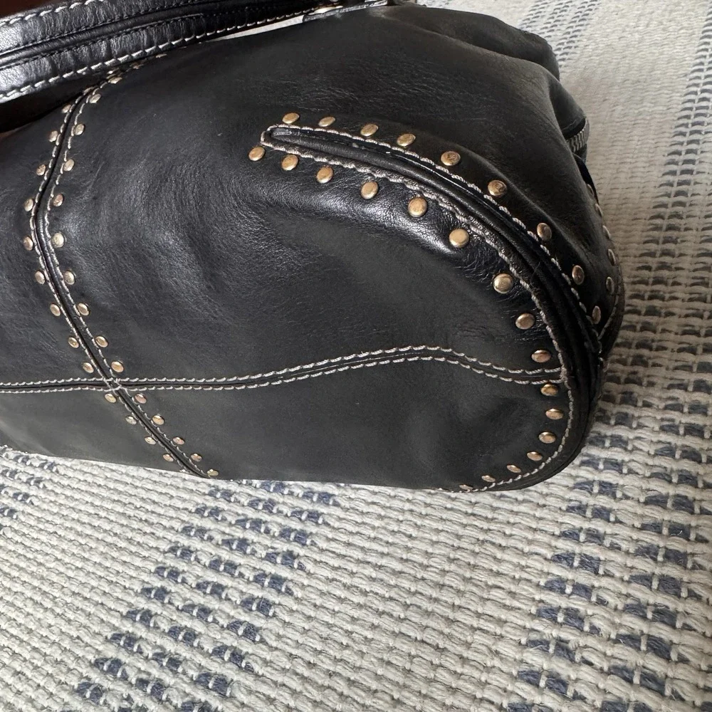 Michael Kors Astor Black Studded Leather Satchel ~ Top‑Handle Bag ~Silver Studs